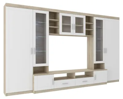 Produktbild von TOP Wohnwand Paris Anbauwand Wohnkombi Wohnzimmer MDF Weiss + Sonoma Eiche matt