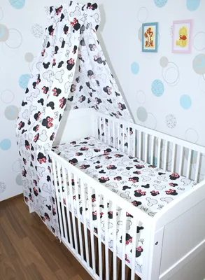 Produktbild von 4 teiliges Baby Bettset Bettwäsche mit Himmel Vollstoff - Bettausstattung - ON-06. Minnie