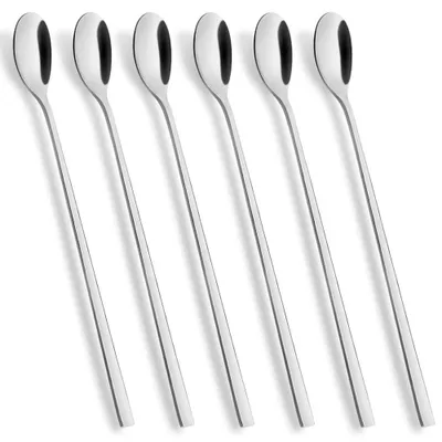 Produktbild von Latte Macchiato Löffel Set - 6-teilig mit 22,5 cm langem Griff - für Eiskaffee Eistee Milchshake und Eisbecher - Edelstahl