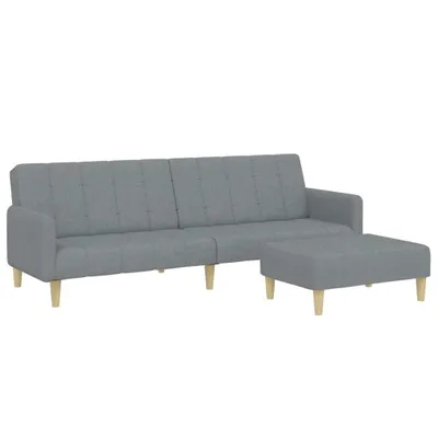 Imagen del producto de Sofá cama de 2 plazas con reposapiés, color gris claro, tapizado en tela