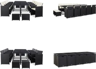 Produktbild von vidaXL 15 tlg. Garten Essgruppe mit Kissen Poly Rattan Schwarz - Gartenmöbel Set - Gartenmöbel Sets - Gartentisch - Gartentische