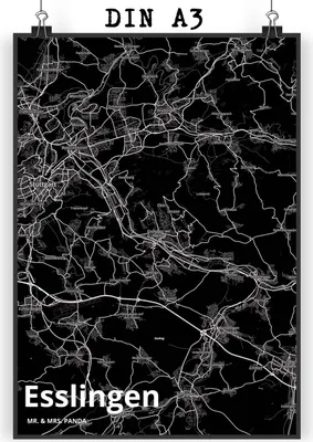 Produktbild von Mr. & Mrs. Panda Bild Esslingen DIN A3 - Geschenk, Stadt, Deko, wanddeko, drucke, Wandbild, Dorf Karte Landkarte Map Stadtplan, Kunstdruck