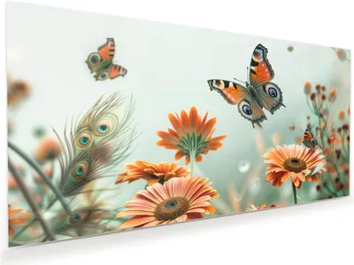 Produktbild von Glasbild 60x30cm in XXL für Wohnzimmer, Schlafzimmer Motiv Schmetterling Wiese