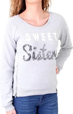 Produktbild von Madonna Sweatshirt Damen "LIZ" Deko-Zipper Short Sweater mit Aufdruck MF-407009 Grau S
