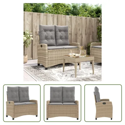 Image de The Living Store Banc de jardin Réglable avec coussins Beige Poly Rattan