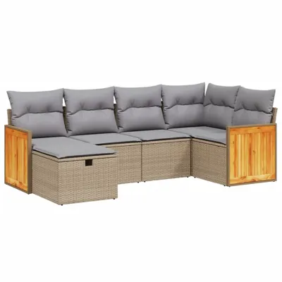 Obrázok produktu pre vidaXL 6-dielna záhradná sedacia súprava s vankúšmi Béžový polyratan