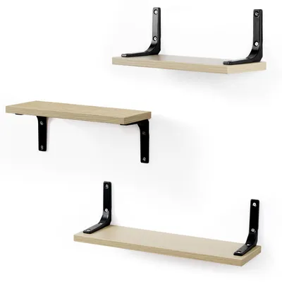 Produktbild von Set aus 3 dekorativen Wandregalen aus Holz, braun