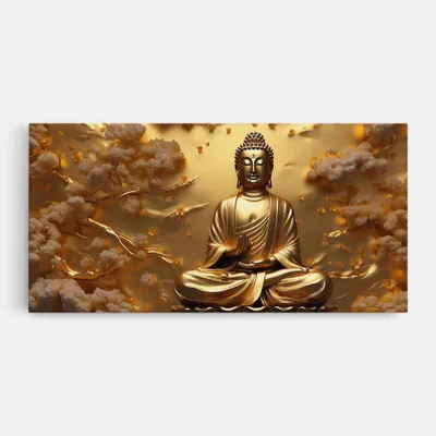 Produktbild von ARTHUB® Leinwandbild 50x100 cm, Strong Gold Buddha | Wohnzimmerdekoration, Hängende Bilder, Wanddekoration, Heimdekoration, Moderne, Buddha