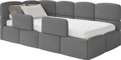 Produktbild von Selsey Cloudy – Kinderbett 120x200, Kopfteil links, Matratze & Bettkasten, Chenille Dunkelgrau
