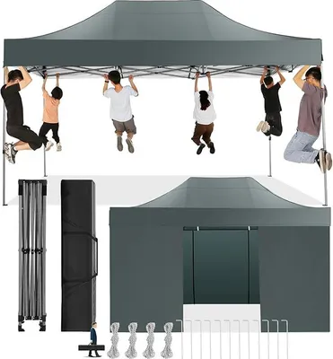 Imagen del producto de Pabellón para exteriores de 3x4,5 metros, impermeable, estable y resistente al invierno (gris, con 4 lados) | Pabellón tipo "pop-up" para fiestas, toldo plegable para proteger del sol, pabellón de jardín resistente al invierno, pabellón plegable con funda de transporte