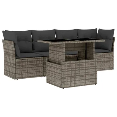 Produktbild von vidaXL 5-tlg. Garten-Sofagarnitur mit Kissen Grau Poly Rattan