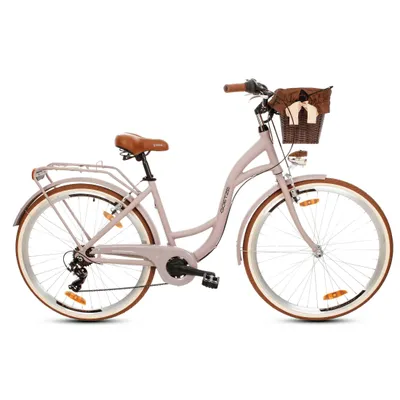 Produktbild von Goetze Mood 28 Zoll City Bike, 18 Zoll ALU Tiefeinsteigerrahmen, 7-Gang Shimano, V-Bremse, LED-Beleuchtung, Komfortsattel, Rattankorb
