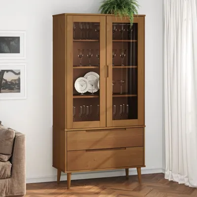 Image de Maison Exclusive - Vitrine MOLDE, couleur marron, 90x35x175 cm, en bois massif de pin