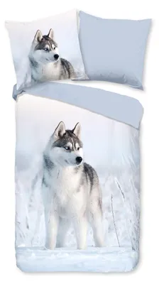 Produktbild von Good morning Renforcé Bettwäsche - Sachar - Husky, Schnee, blau 135 x 200 cm Husky, Schnee, blau