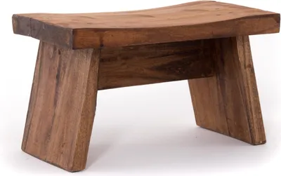 A wooden stool on a white background.