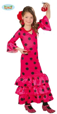 Produktbild von Flamenco-Tänzerin-Kostüm für Mädchen in Rosa-Schwarz, Gr. 110-146, Größe:110/116