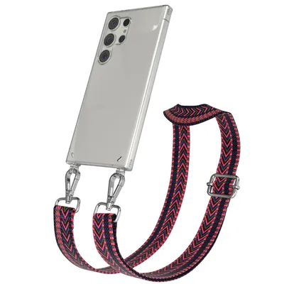 Produktbild von EAZY CASE Handykette - Verstellbarer Trageriemen kompatibel mit Samsung Galaxy S24 Ultra, Handykordel mit transparenter Silikon-Hülle, Band in Rosa