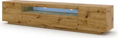 Obrázek produktu pro Nízká TV skříňka Aura 200 cm Závěsná nebo stojící univerzální podstavná skříňka TV skříňka TV deska Příborník HiFi stolek Závěsná skříňka (dub Artisan s LED)