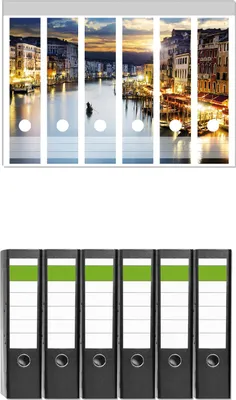 Produktbild von Wallario 6 Stück breite Ordner inkl. Klebeetiketten mit Motive Canal Grande in Venedig am Abend mit untergehender Sonne -  Set mit Rückenschildern / Ordnerrücken Stickern