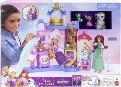 Immagine prodotto di Disney Princess Palazzo degli animali, 7 aree gioco, 3 animali, 20 accessori, castello da 71 cm, dai 3 anni in su