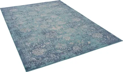 Produktbild von Vintage Teppich | In- & Outdoor Teppich | Flachgewebe | Wetterfest & UV-beständig | Balkon Terrasse Garten, Größe:80x150 cm, Farbe:Türkis