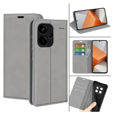 Produktbild von Handy Tasche für Xiaomi Redmi Note 13 Schutz Hüllle mit Kartenfächer Magnetverschluss Cover Case Etui aus Velour Kunstleder Grau