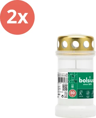 Produktbild von Bolsius - Gedenklicht - Mit Deckel - Weiß - 50 Brennstunden - Vorteilspack - 2 Stücke