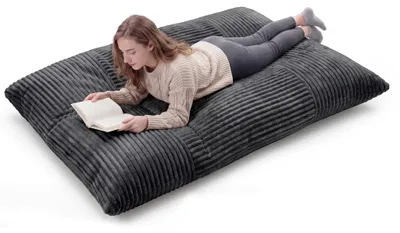 Immagine prodotto di KOMFOTTEU, pouf grande, cuscino imbottito in tessuto di velluto, 194 x 139 x 19 cm