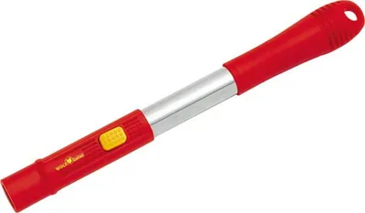 A red and silver handle for a garden tool, shown against a white background.