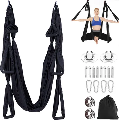 Produktbild von Vzdušná houpací síť na jógu, houpačka na jógu, sada houpacích sítí Air Fly, černá