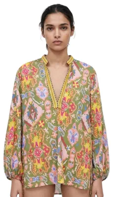 Produktbild von Zara Damenbluse Baumwoll-Tunika mit ethnischem Muster S