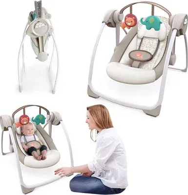 Image de Unyqoos® Transat électrique pour bébé, couleur beige – Transat pour bébé avec arche de jeux, 6 vitesses, 2 niveaux d'inclinaison, pliable, avec minuterie et 6 mélodies, très silencieux