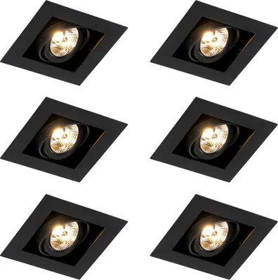 Produktbild von QAZQA - Set mit 6 modernen schwarzen, verstellbaren Einbaustrahlern - Oneon 70 I Wohnzimmer I Schlafzimmer - Stahl - LED geeignet GU10