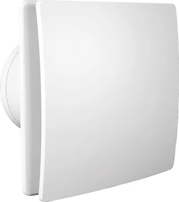 A white ventilation fan is shown from a side angle against a white background.
