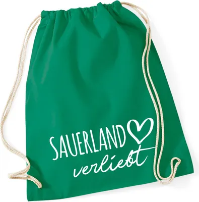 Produktbild von Huuraa Turnbeutel Sauerland verliebt 12 Liter Kelly Green Baumwolle Rucksack Geschenkidee