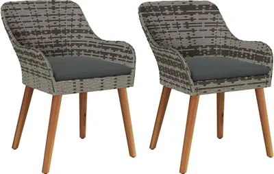 Zdjęcie produktu dla vidaXL Krzesło ogrodowe z poduszką 2 szt. szare 55 x 62,5 x 82 cm polirattan