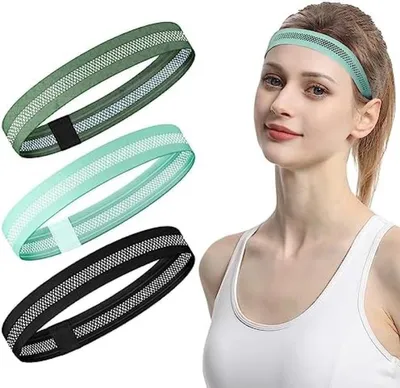 Produktbild von PolkaHome® Sport-Stirnbänder Set – 3 Stück dünne Schweißbänder, rutschfeste elastische Yoga-Stirnbänder für Damen und Herren