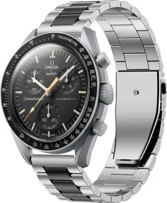 Produktbild von Uhrenarmband, Edelstahlmaterial, Klappschließe, Silber Schwarz-a, Für MoonSwatch-c