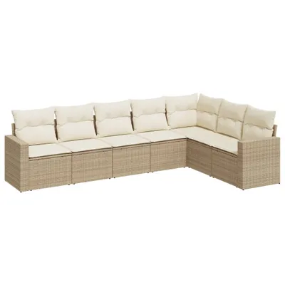 Immagine prodotto di vidaXL Set di divani da giardino 7 pezzi con cuscini Beige poly rattan