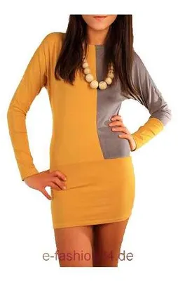 Produktbild von Damen Minikleid Dress Kleid Longshirt Shirt Langarm; Senf/Cappucino/S/M