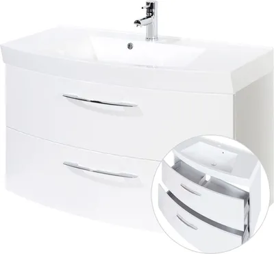 Produktbild von Waschtischunterschrank 100cm mit Waschbecken FLORIDO-03 Hochglanz weiß, B x H x T ca.: 100 x 54 x 47 cm
