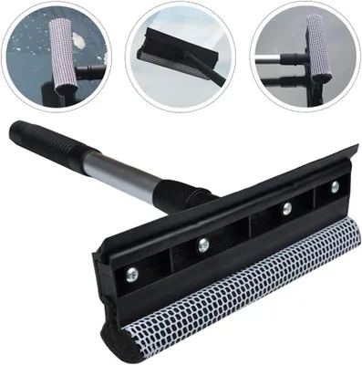 Produktbild von Duschabzieher - Gesamtlänge 27 cm - Scheibenwischer und -reiniger - Streifenfreies Ergebnis - Gummilippe – Fensterputzschwamm - Abzieher - Schwarz