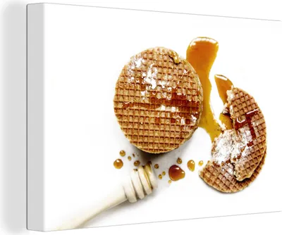 Produktbild von OneMillionCanvasses® - Leinwandbilder - 140x90 cm, Sirupwaffeln mit einem Siruplöffel, Wandbilder Kunstdruck Wanddekoration