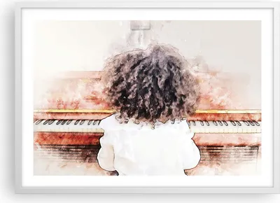 Produktbild von Gerahmtes Poster - Weißer Rahmen - Kind Klavier Aquarell - 70x50 cm - Wand Bild - Wanddeko - Wandbilder - Kunstposter - Wandposter - Bilderrahmen - Bilder - Kunstdruck - P2WAA70x50-4702