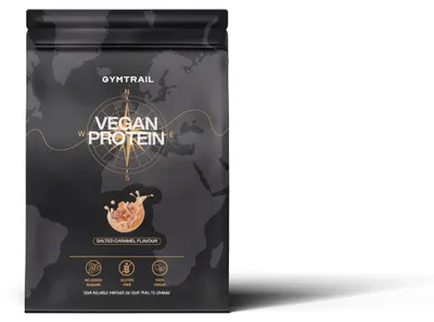 Produktbild von GYMTRAIL® Veganes Eiweißpulver aus Erbsenprotein 500g | Pflanzliches Proteinpulver mit essenziellen Aminosäuren | Ohne Soja und Süßungsmittel mit Birkenzucker | Salted Caramel