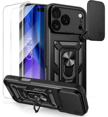 Image de Coque + 2 Verres Trempés pour iPhone 17 Pro, Protection Robuste avec Cache Caméra Anti-Rayures - Noir