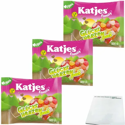 Produktbild von Katjes Family Glücksherzen Sauer 3er Pack (3x300g Beutel) + usy Block
