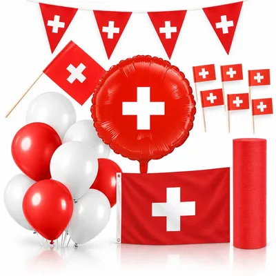 Produktbild von Schweiz Party Deko Set 74 tlg. Partyset Partydeko rot weiß