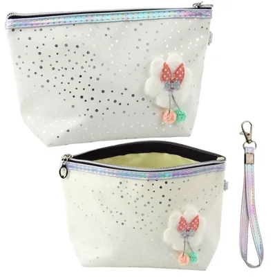 Productafbeelding van Etui Cosmeticazakje Strik Glanzende Stippen Wit 23x16cm