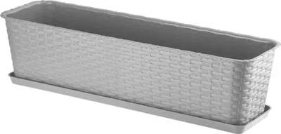 Produktbild von KADAX Balkontopf mit Untersatz "Frette", Balkonkasten mit Wasser Öffnungen, 60cm, Hellgrau